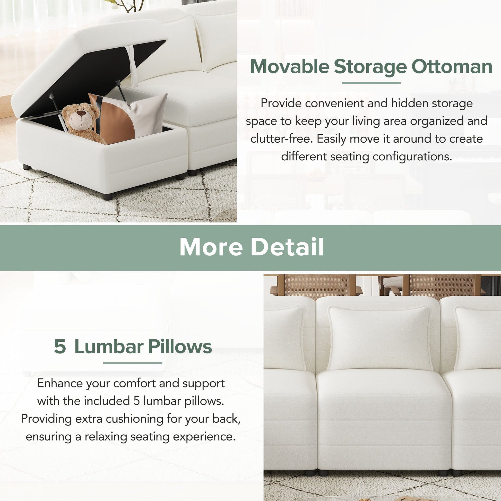 Free-Combined Sectional Sofa 5-seater Modular Couches with Storage - Magniastore