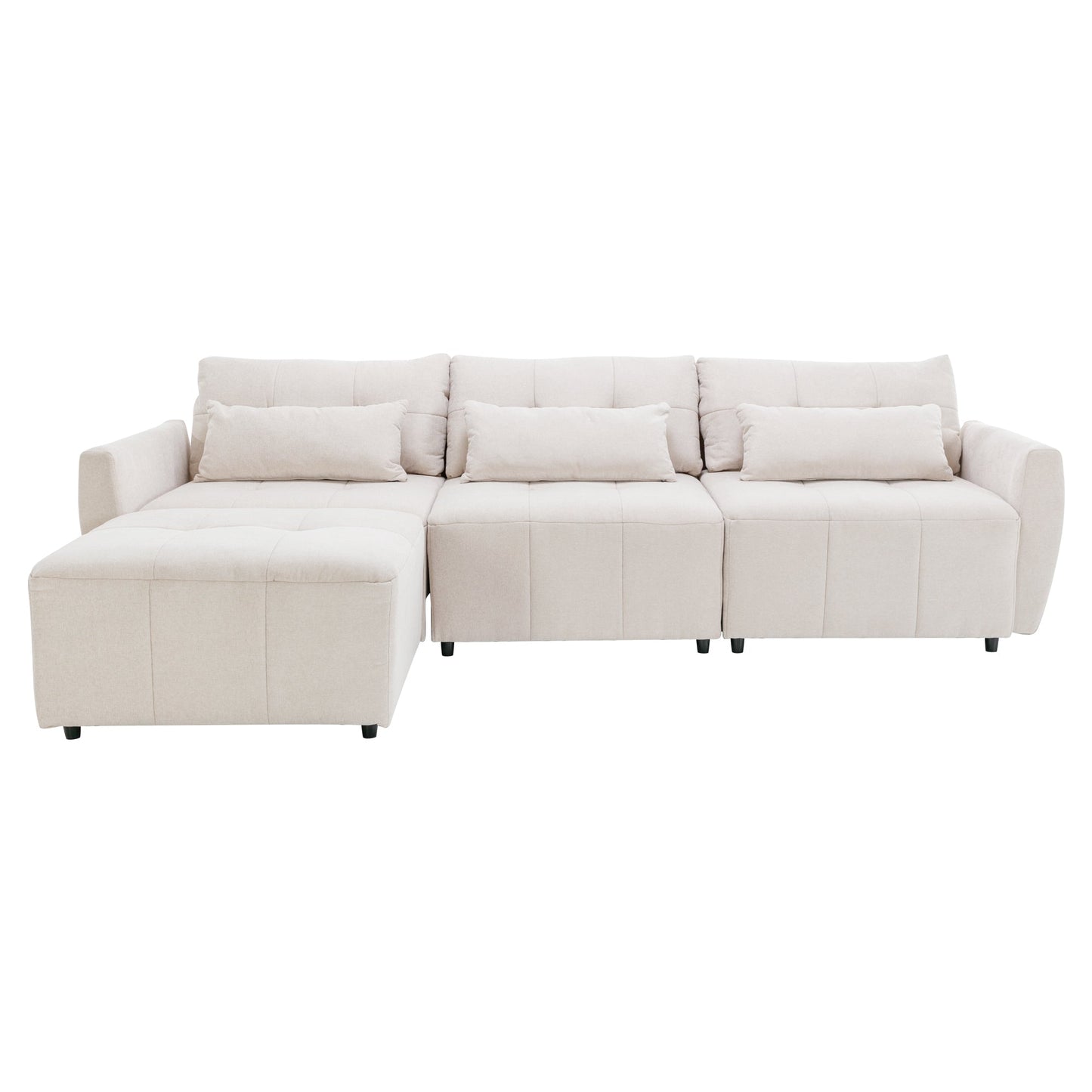 113.3" Convertible Sectional Sofa Couch 3-Seat L-Shaped Sofa with - Magniastore