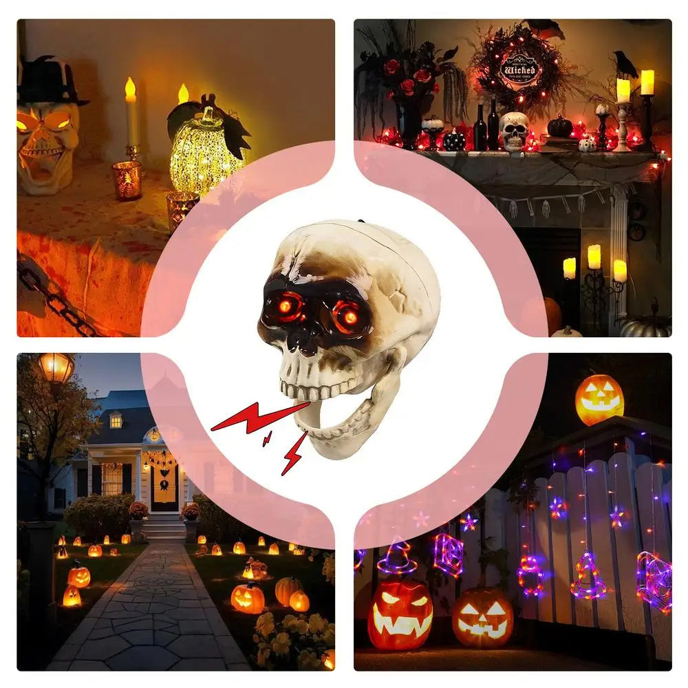 Animated Floating Skeleton Decorations Realistic Halloween Skull Heads Halloween Decorations Scary Sound Spooky Decoration - Magniastore