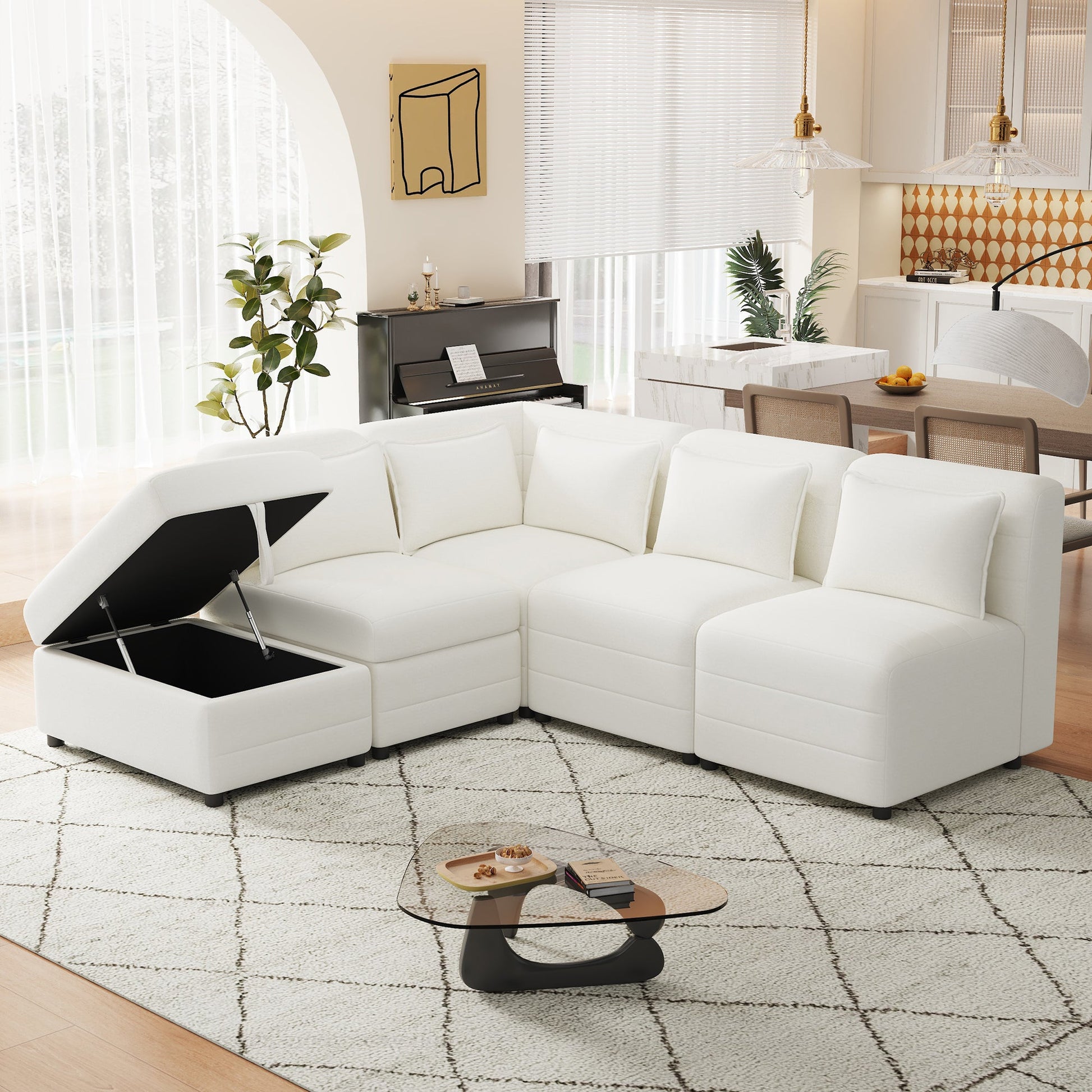 Free-Combined Sectional Sofa 5-seater Modular Couches with Storage - Magniastore