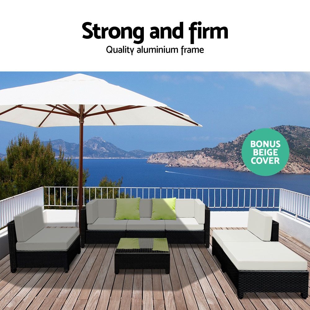 Gardeon 7PC Sofa Set Outdoor Furniture Lounge Setting Wicker Couches - Magniastore