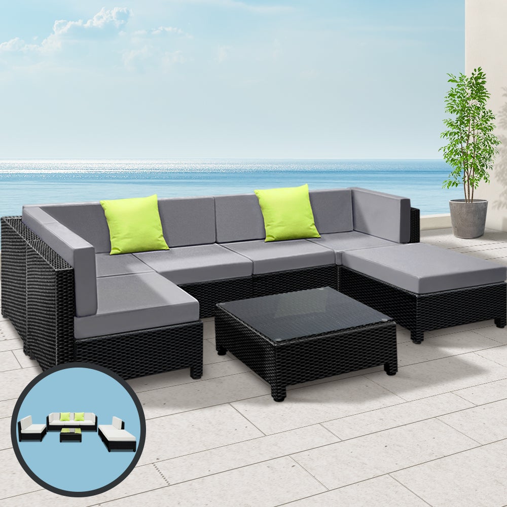 Gardeon 7PC Sofa Set Outdoor Furniture Lounge Setting Wicker Couches - Magniastore