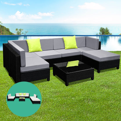 Gardeon 7PC Sofa Set Outdoor Furniture Lounge Setting Wicker Couches - Magniastore