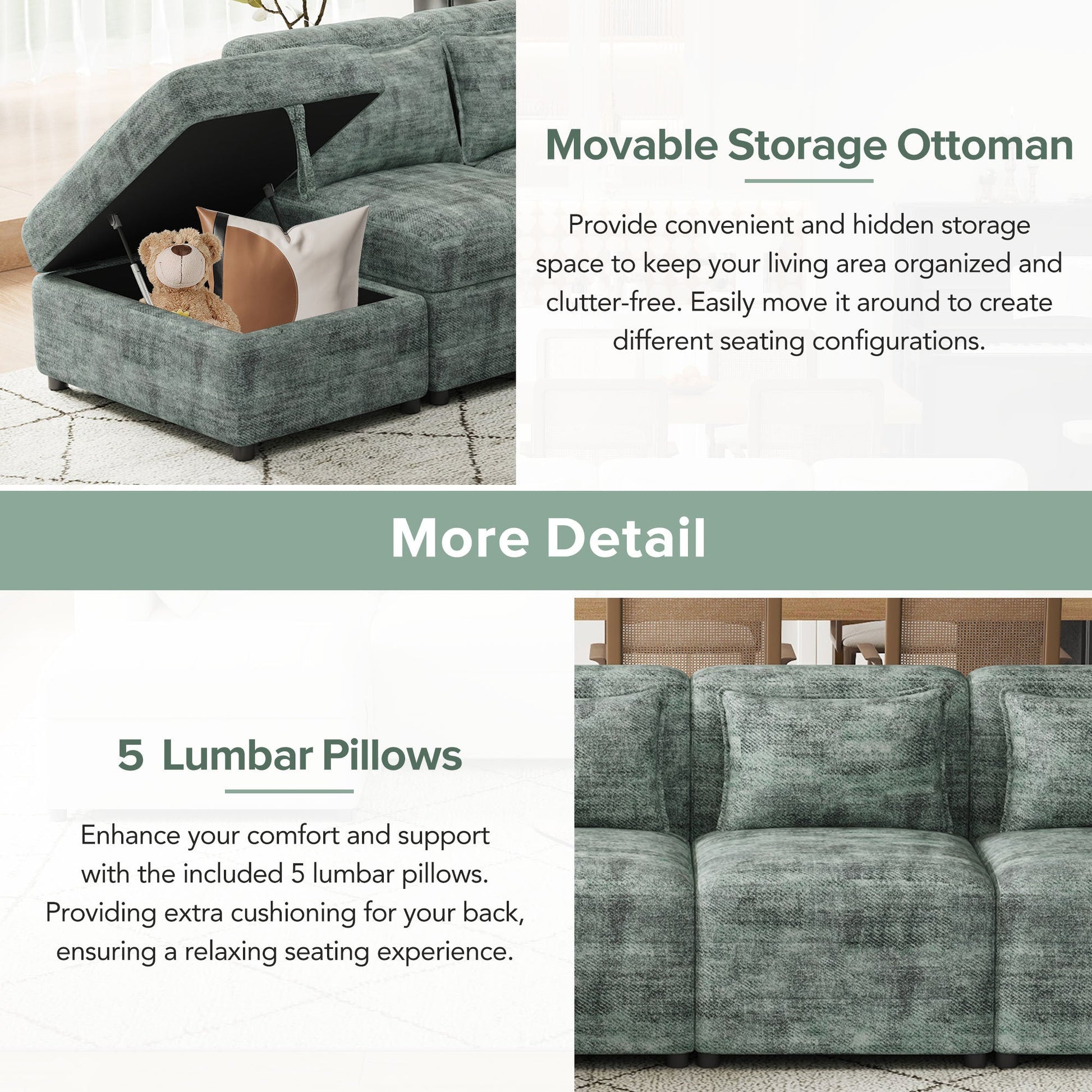 Free-Combined Sectional Sofa 5-seater Modular Couches with Storage - Magniastore