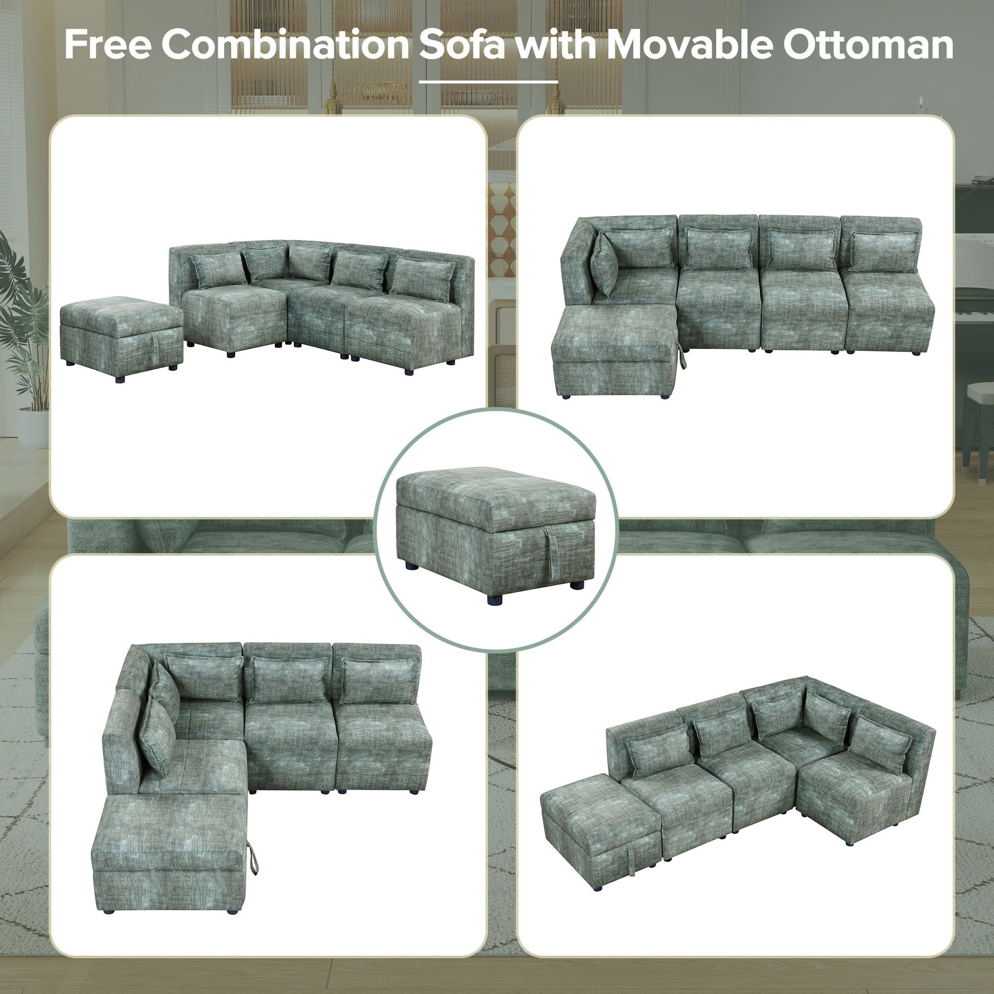 Free-Combined Sectional Sofa 5-seater Modular Couches with Storage - Magniastore